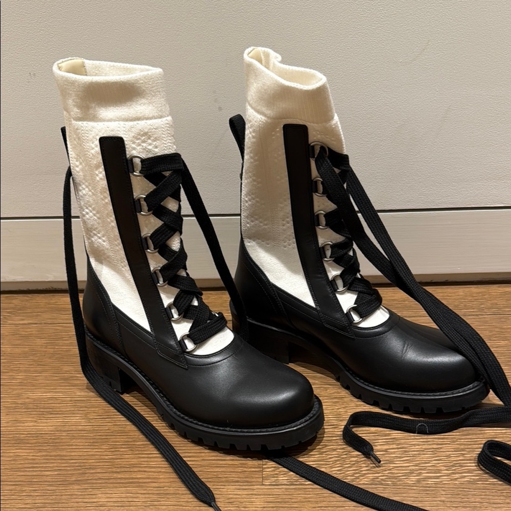 Dior Black and White combat sock Boots